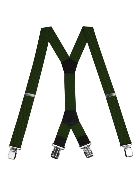 Heavy Duty Textured Suspenders for Men - 48" Adjustable Straps 1 1/2" - Y Shape - 5148-Olive