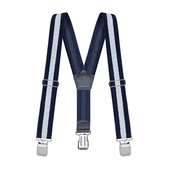 Buyless Fashion Heavy Duty Textured Suspenders for Men - 48" Adjustable Straps 1 1/2" - Y Shape - 5117-Navy-White