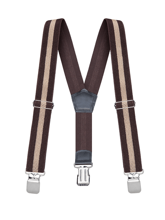 Heavy Duty Textured Suspenders for Men - 48" Adjustable Straps 1 1/2" - Y Shape - 5117-Brown-Tan