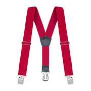 Buyless Fashion Heavy Duty Textured Suspenders for Men - 48" Adjustable Straps 1 1/2" - Y Shape - 5117-Red
