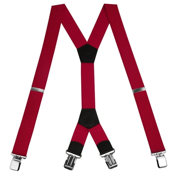 Buyless Fashion Heavy Duty Textured Suspenders for Men - 48" Adjustable Straps 1 1/2" - Y Shape - 5148-Red
