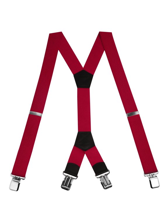 Heavy Duty Textured Suspenders for Men - 48" Adjustable Straps 1 1/2" - Y Shape - 5148-Red