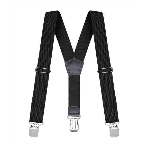 Buyless Fashion Heavy Duty Textured Suspenders for Men - 48" Adjustable Straps 1 1/2" - Y Shape - 5117-Black