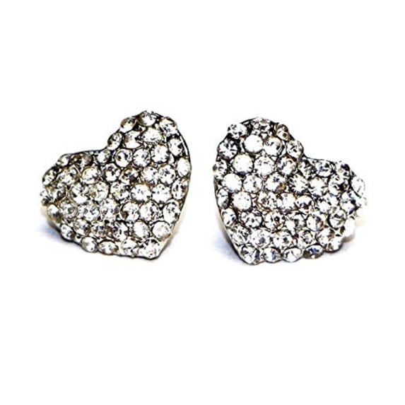 Buyless Fashion Hypoallergenic Surgical Steel Rhodium Plated CZ Heart Earring