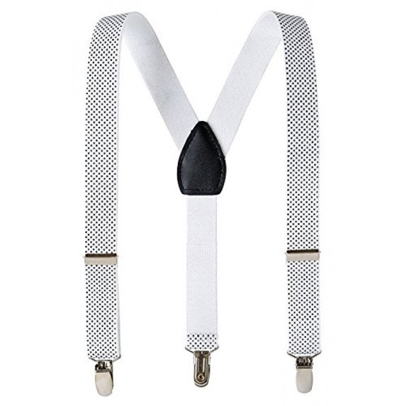 Buyless Fashion Kids And Baby Adjustable Elastic Solid Color 1 inch Suspenders - White Black Polka Dots - Size 30