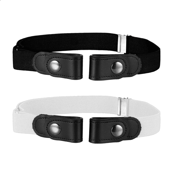 Buyless Fashion Kids Boys Girls No Buckle Adjustable Elastic Dress Stretch Belt 2 Pack - 5098-2-BLK/WHT