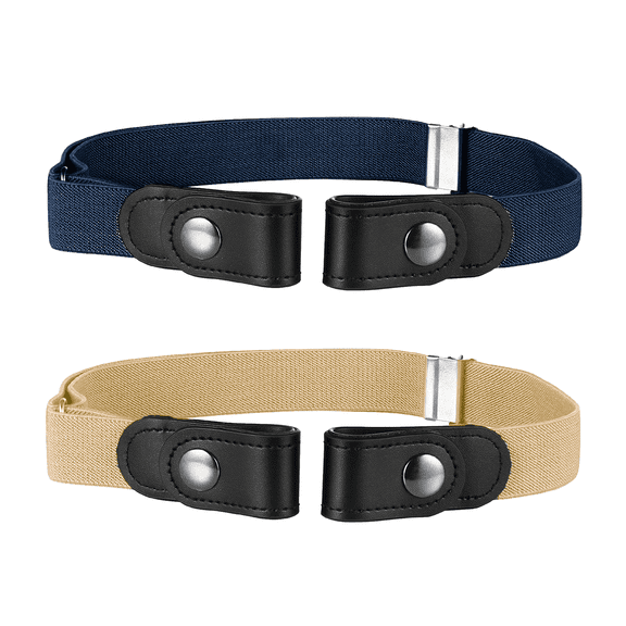 Buyless Fashion Kids Boys Girls No Buckle Adjustable Elastic Dress Stretch Belt 2 Pack - 5098-2-NVY/TAN