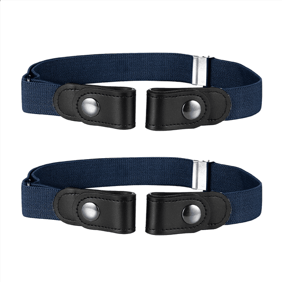 Buyless Fashion Kids Boys Girls No Buckle Adjustable Elastic Dress Stretch Belt 2 Pack - 5098-2-Navy