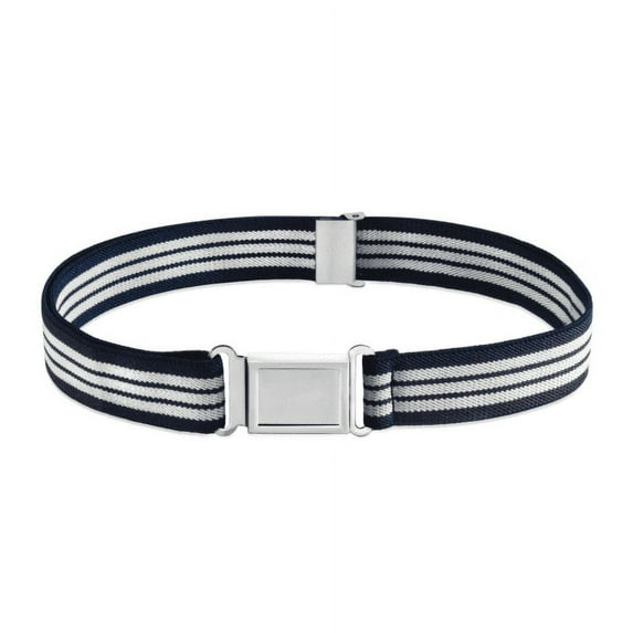 Buyless Fashion Kids Boys Toddler Adjustable Elastic Dress Stretch Belt with Flat Magnetic Buckle - 5099-Navy-White-Stripe