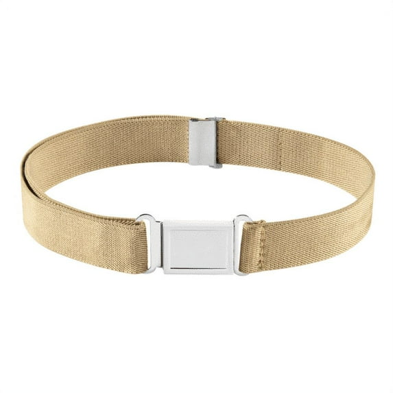 Buyless Fashion Kids Boys Toddler Adjustable Elastic Dress Stretch Belt with Flat Magnetic Buckle - 5099-Tan