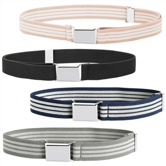 Buyless Fashion Kids Boys Toddler Adjustable Elastic Stretch Belt With Buckle - 4 Pack - 5122-BLK/BGE-WHT/GRY-WHT/NVY-WHT