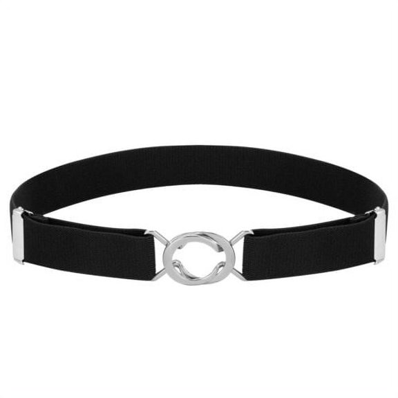 Buyless Fashion Kids Toddlers Baby Adjustable Elastic Stretch Belt with Silver Twisted Buckle - 5095-Black