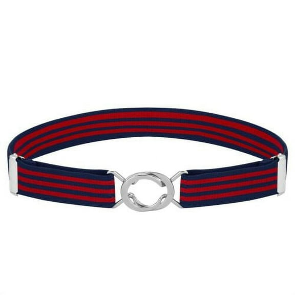 Buyless Fashion Kids Toddlers Baby Adjustable Elastic Stretch Belt with Silver Twisted Buckle - 5095-Navy-Red-Stripe