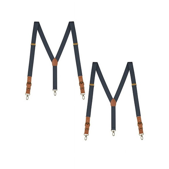 Buyless Fashion Leather End 2 Pack Suspenders for Men - 48" Elastic Adjustable Straps 1" - Y Back with Metal Hooks - 5139-2-Denim-Blue