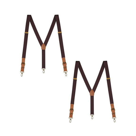 Buyless Fashion Leather End 2 Pack Suspenders for Men - 48" Elastic Adjustable Straps 1" - Y Back with Metal Hooks - 5139-2-Brown