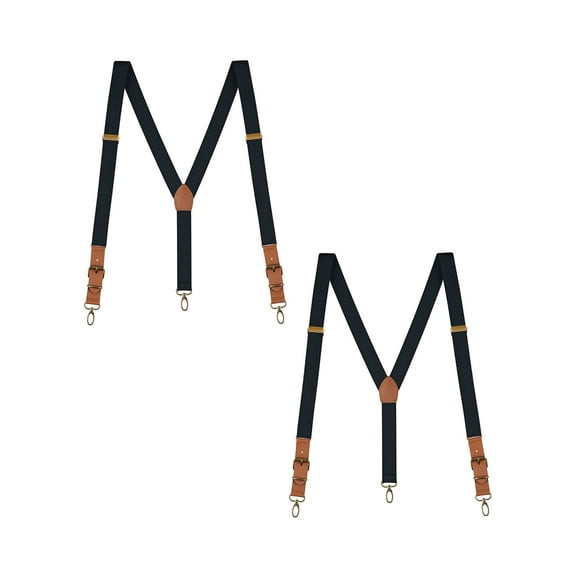 Buyless Fashion Leather End 2 Pack Suspenders for Men - 48" Elastic Adjustable Straps 1" - Y Back with Metal Hooks - 5139-2-Black
