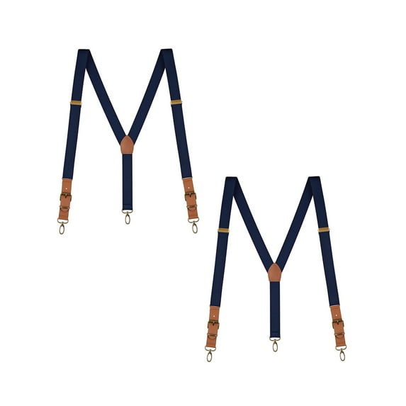 Buyless Fashion Leather End 2 Pack Suspenders for Men - 48" Elastic Adjustable Straps 1" - Y Back with Metal Hooks - 5139-2-Navy