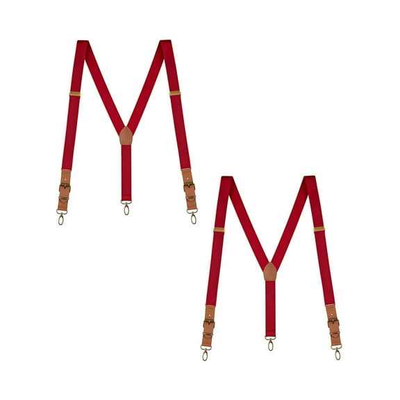 Buyless Fashion Leather End 2 Pack Suspenders for Men - 48" Elastic Adjustable Straps 1" - Y Back with Metal Hooks - 5139-2-Red