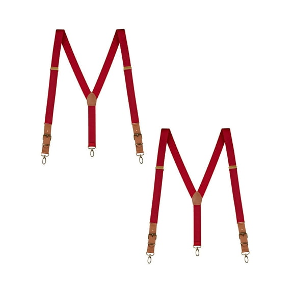 Buyless Fashion Leather End 2 Pack Suspenders for Men - 48" Elastic Adjustable Straps 1" - Y Back with Metal Hooks - 5139-2-Red