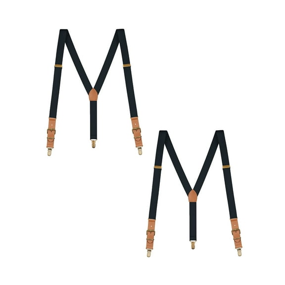 Buyless Fashion Leather End 2 Pack Suspenders for Men - 48" Elastic Adjustable Straps 1" - Y Shape - 5136-2-Black