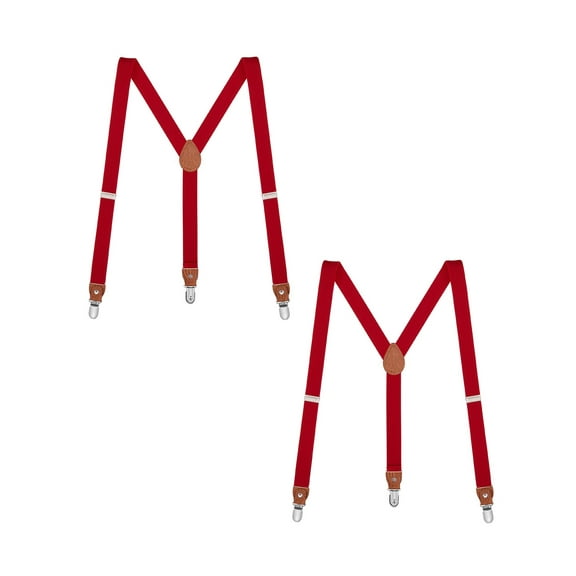 Buyless Fashion Leather End 2 Pack Suspenders for Men - 48" Elastic Adjustable Straps 1" - Y Shape - 5138-2-Red