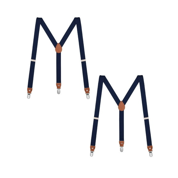 Buyless Fashion Leather End 2 Pack Suspenders for Men - 48" Elastic Adjustable Straps 1" - Y Shape - 5138-2-Navy