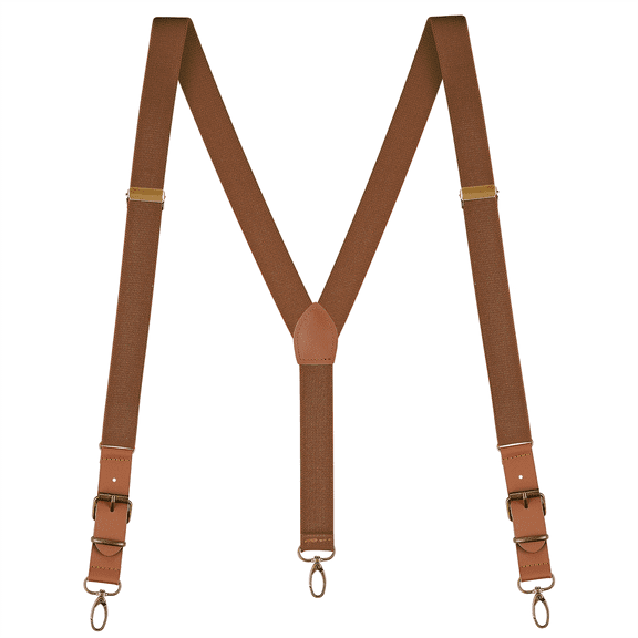 Buyless Fashion Leather End Suspenders for Men - 48" Elastic Adjustable Straps 1" - Y Back with Metal Hooks - 5139-2-Brown