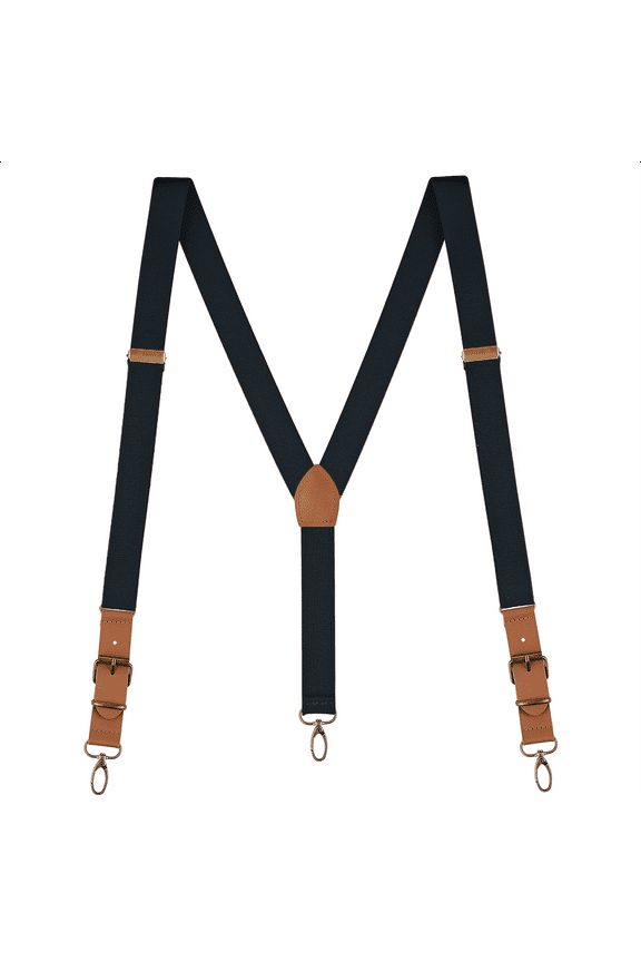 Leather End Suspenders for Men - 48" Elastic Adjustable Straps 1" - Y Back with Metal Hooks - 5139-2-Brown