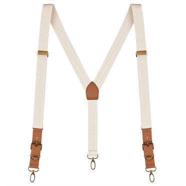 Buyless Fashion Leather End Suspenders for Men - 48" Elastic Adjustable Straps 1" - Y Back with Metal Hooks
