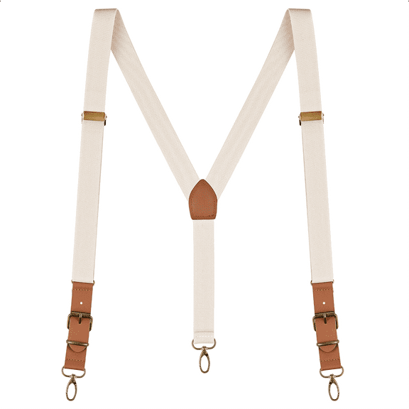 Buyless Fashion Leather End Suspenders for Men - 48" Elastic Adjustable Straps 1" - Y Back with Metal Hooks - 5139-2-Brown