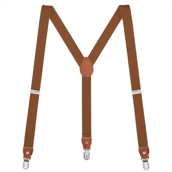 Buyless Fashion Leather End Suspenders for Men - 48" Elastic Adjustable Straps 1" - Y Shape - 5138-Camel
