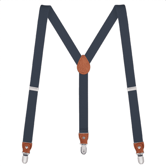 Buyless Fashion Leather End Suspenders for Men - 48" Elastic Adjustable Straps 1" - Y Shape - 5138-Denim-Blue