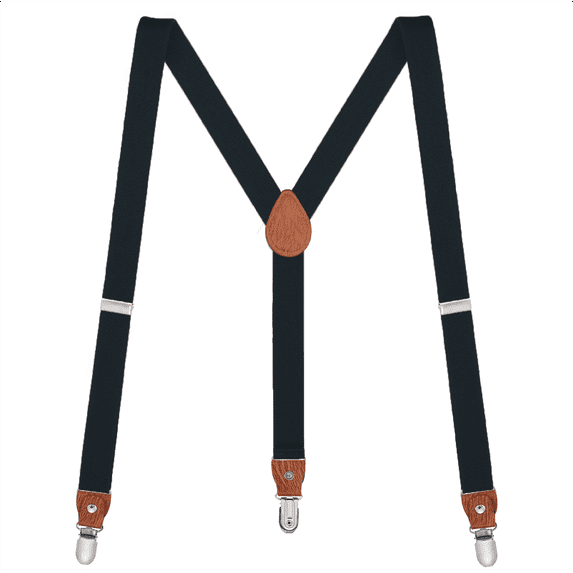 Buyless Fashion Leather End Suspenders for Men - 48" Elastic Adjustable Straps 1" - Y Shape - 5138-Black