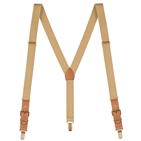 Buyless Fashion Leather End Suspenders for Men - 48" Elastic Adjustable Straps 1" - Y Shape - 5136-Tan