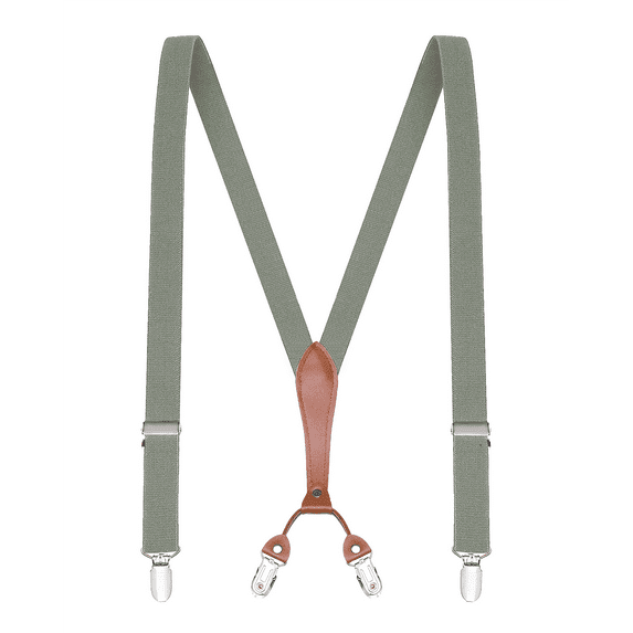 Buyless Fashion Men Suspenders - 48" Elastic Adjustable Straps 1" - Leather Y Shape Back - 5118-Charcoal-Gray