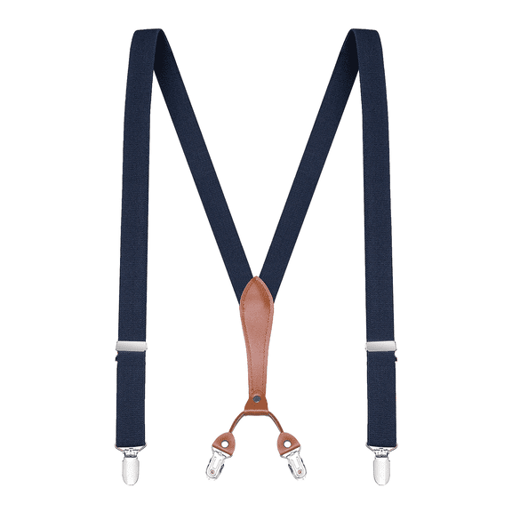 Buyless Fashion Men Suspenders - 48" Elastic Adjustable Straps 1" - Leather Y Shape Back - 5118-Navy