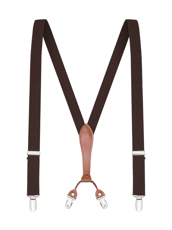 Men Suspenders - 48" Elastic Adjustable Straps 1" - Leather Y Shape Back - 5118-Brown