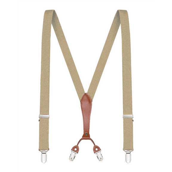 Buyless Fashion Men Suspenders - 48" Elastic Adjustable Straps 1" - Leather Y Shape Back - 5118-Tan