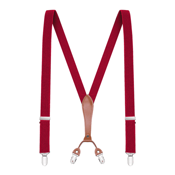 Buyless Fashion Men Suspenders - 48" Elastic Adjustable Straps 1" - Leather Y Shape Back - 5118-Red