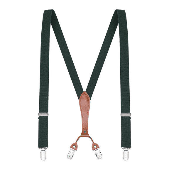 Buyless Fashion Men Suspenders - 48" Elastic Adjustable Straps 1" - Leather Y Shape Back - 5118-Hunter-Green