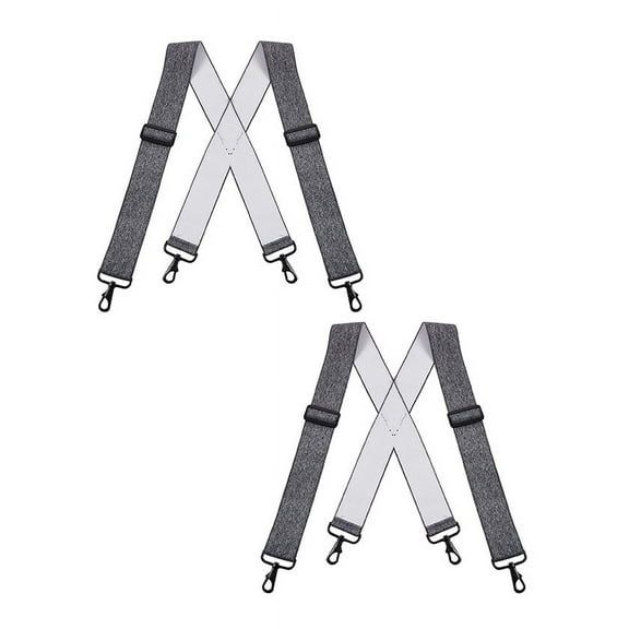 Buyless Fashion Mens 2 Pack Suspenders - 48" Elastic Adjustable Heavy Duty 2" Wide - X Back With Black Hooks - 5140-2-Heather-Gray