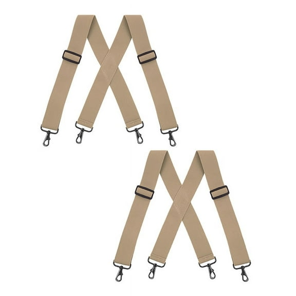 Buyless Fashion Mens 2 Pack Suspenders - 48" Elastic Adjustable Heavy Duty 2" Wide - X Back With Black Hooks - 5140-2-Tan