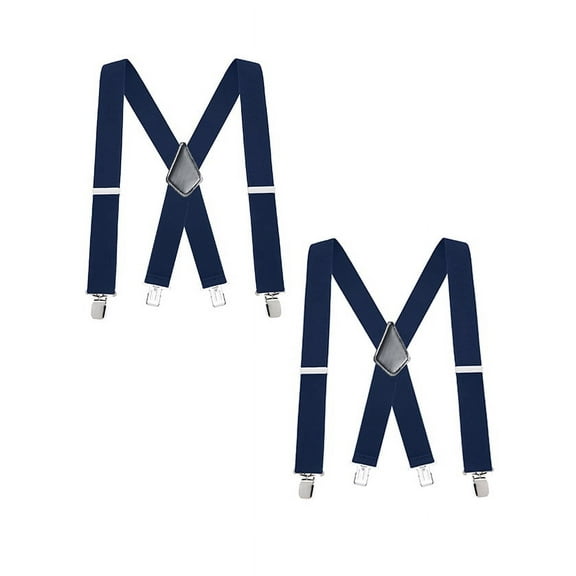 Buyless Fashion Mens 2 Pack Suspenders - 48" Elastic Adjustable Heavy Duty 2" Wide - X Back - 5116-2-Navy