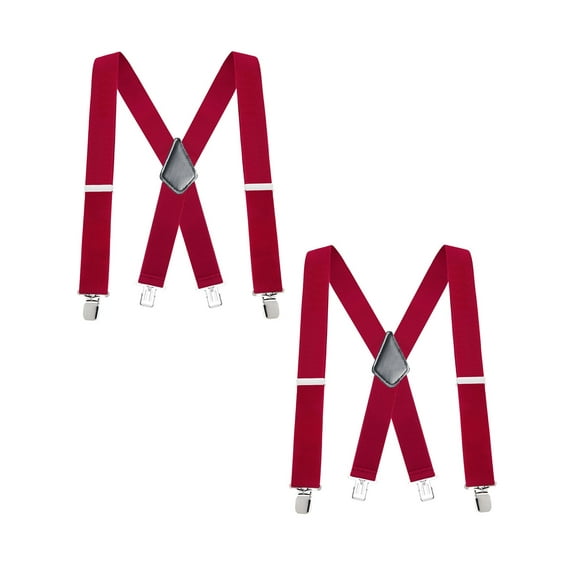 Buyless Fashion Mens 2 Pack Suspenders - 48" Elastic Adjustable Heavy Duty 2" Wide - X Back - 5116-2-Red