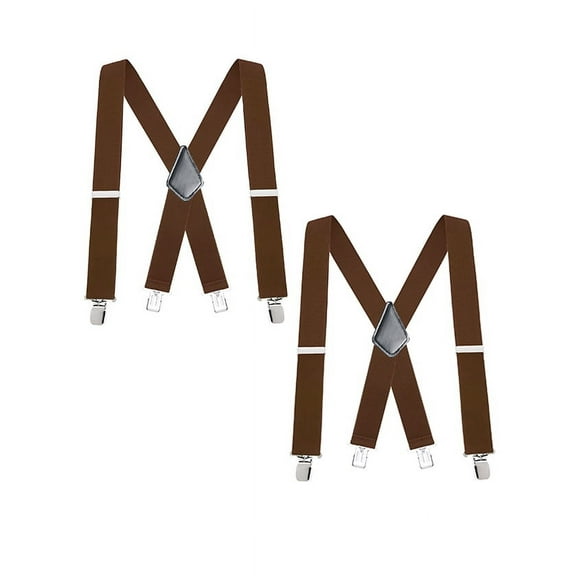 Buyless Fashion Mens 2 Pack Suspenders - 48" Elastic Adjustable Heavy Duty 2" Wide - X Back - 5116-2-Camel