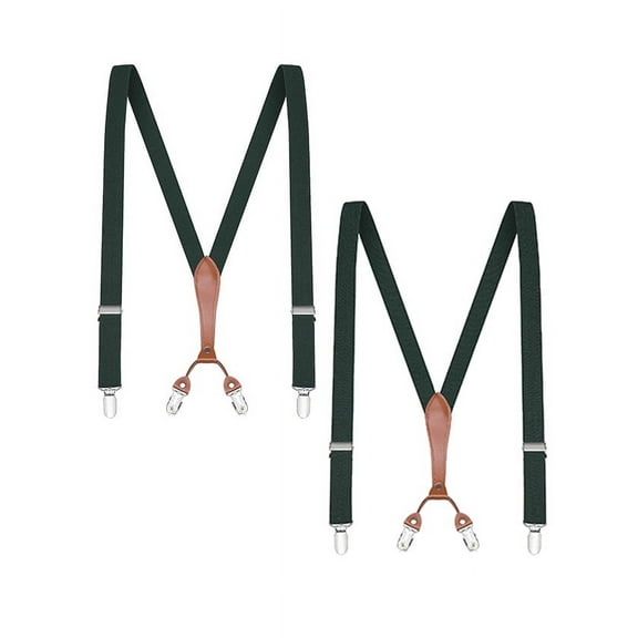 Buyless Fashion Mens 2 Pack Suspenders - 48" Elastic Adjustable Straps 1" - Leather Y Shape Back - 5118-2-Hunter-Green