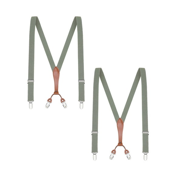 Buyless Fashion Mens 2 Pack Suspenders - 48" Elastic Adjustable Straps 1" - Leather Y Shape Back - 5118-2-Charcoal-Gray