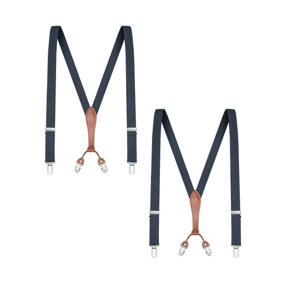 Buyless Fashion Mens 2 Pack Suspenders - 48" Elastic Adjustable Straps 1" - Leather Y Shape Back - 5118-2-Denim-Blue