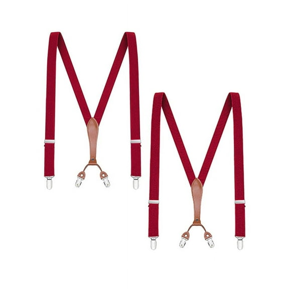 Buyless Fashion Mens 2 Pack Suspenders - 48" Elastic Adjustable Straps 1" - Leather Y Shape Back - 5118-2-Red