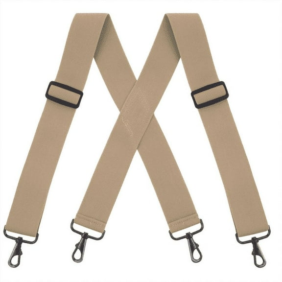Buyless Fashion Mens Suspenders - 48" Elastic Adjustable Heavy Duty 2" Wide - X Back With Black Hooks - 5140-Tan